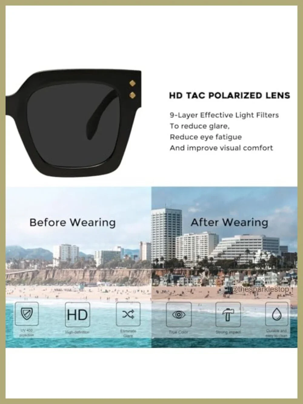 Oversized Square Polarized Sunglasses UV400 Protection for Women